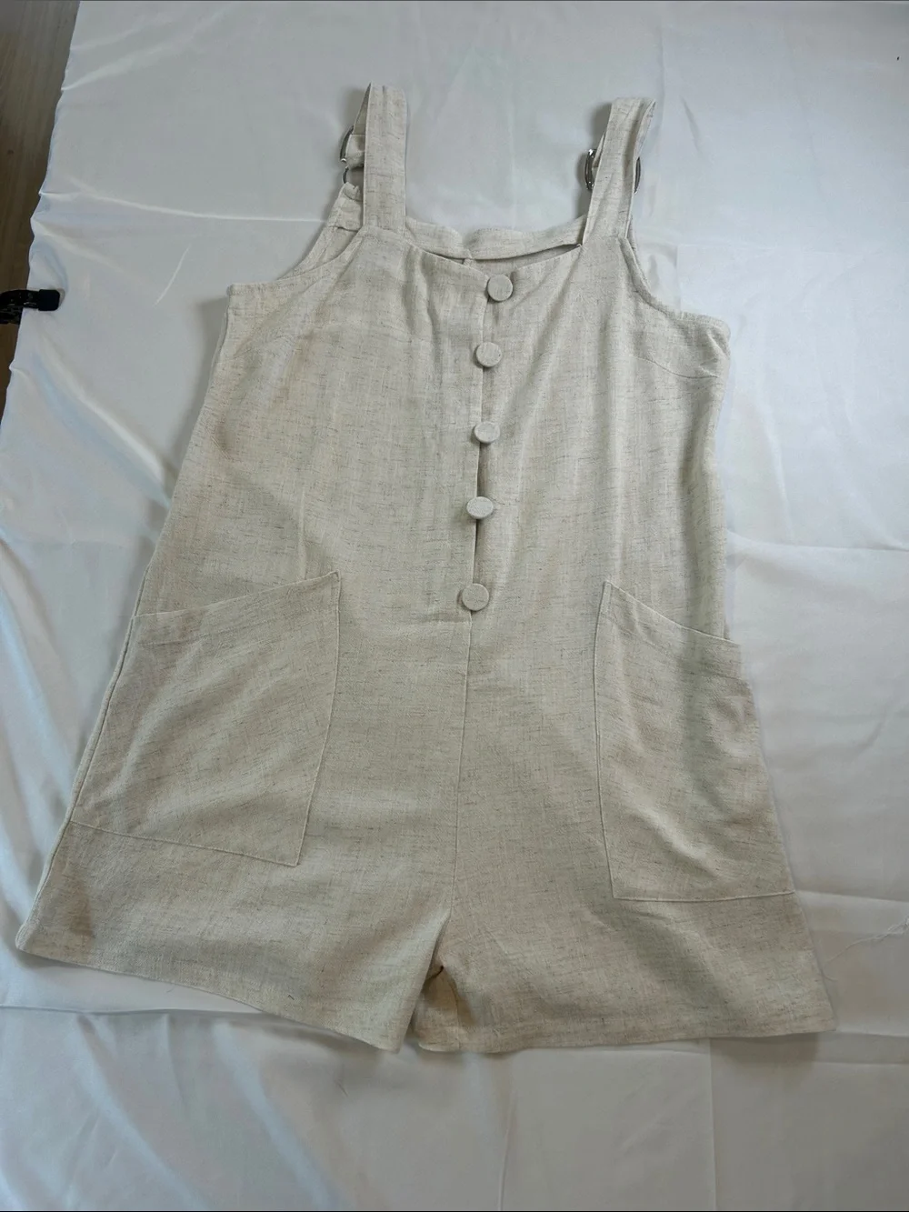 Cream Button-Front Linen Romper - Picture 1 of 4
